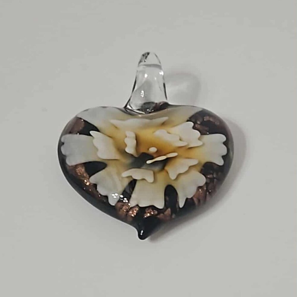 Glass Heart w/ flower Pendant